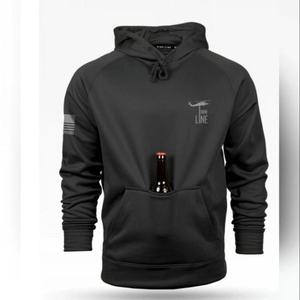 Nine Line The Pledge Black Raglan Tailgater Moisture Wicking Pullover Hoodie L